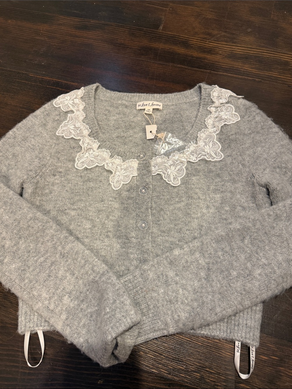 For love and lemons Gray Cardigan with White Lace Collar XS